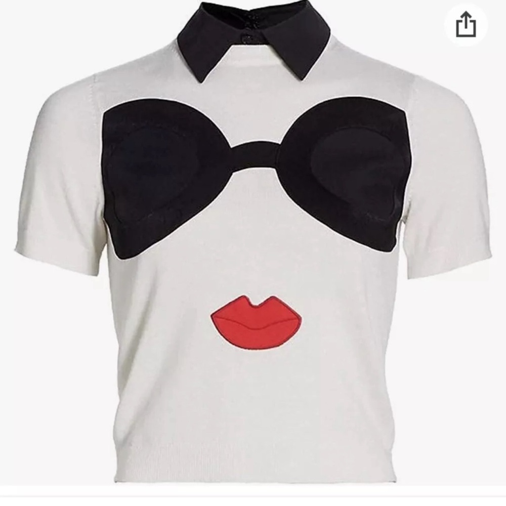Alice + Olivia Stace Face Short Sleeve Sweater Top XS